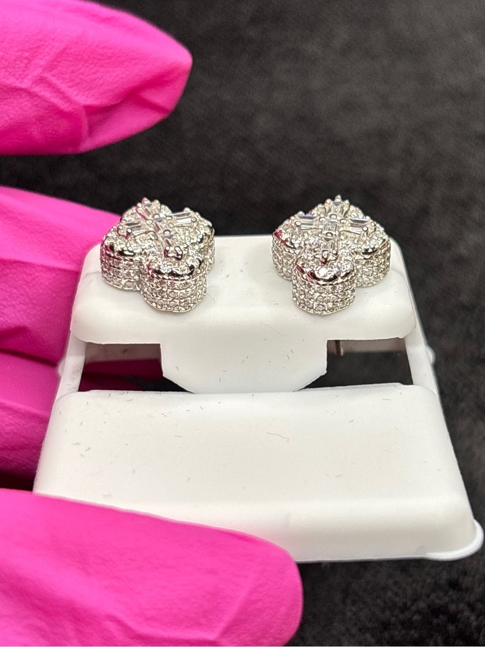 .925 Sterling Silver 3ct. VVS Moissanite Baguette Cross Stud Earrings - Picture 8 of 9